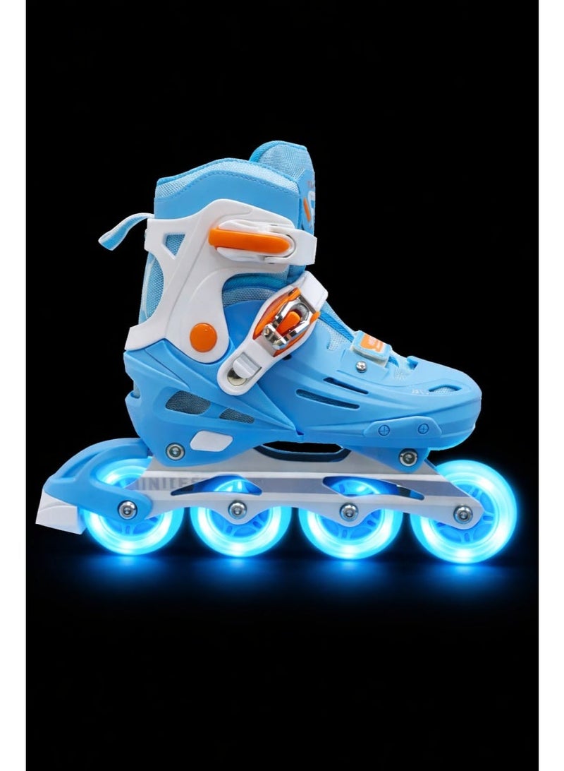 OVERS Teenager Adjustable Inline Skates Shoes with Luminous Lights Complete Set with Helmet and Protective Gear - Image 1
