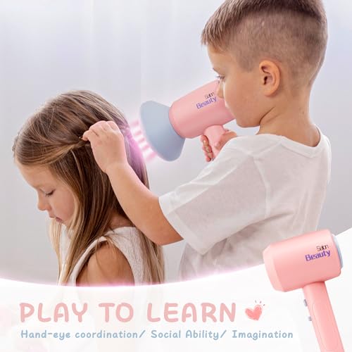 SMILESSKIDDO Hair Salon Toys for Girls Pretend Play Hair Styling Toy Set with Realistic Blow Dryer Hair Straightener Kids Beauty Play Set Including Curling Iron Brushes Storage Case - Image 5