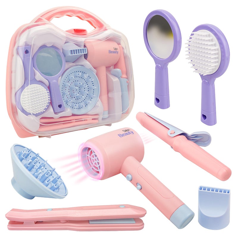 SMILESSKIDDO Hair Salon Toys for Girls Pretend Play Hair Styling Toy Set with Realistic Blow Dryer Hair Straightener Kids Beauty Play Set Including Curling Iron Brushes Storage Case - Image 3