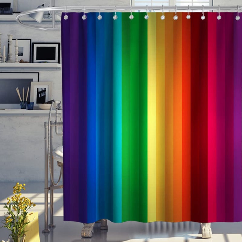 TheBlackSpot TheBlackSpot Rainbow Shower Curtain Colorful Stripe Bath Curtains Decor Sets Grommet with Hooks 72W x 72H inches - Image 2