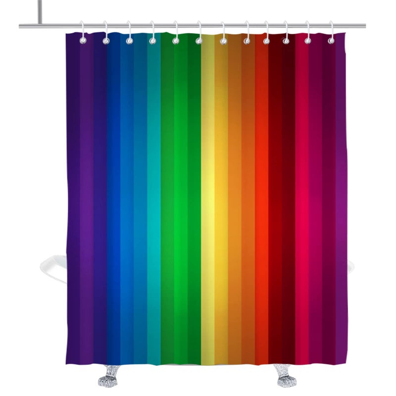 TheBlackSpot TheBlackSpot Rainbow Shower Curtain Colorful Stripe Bath Curtains Decor Sets Grommet with Hooks 72W x 72H inches - Image 1
