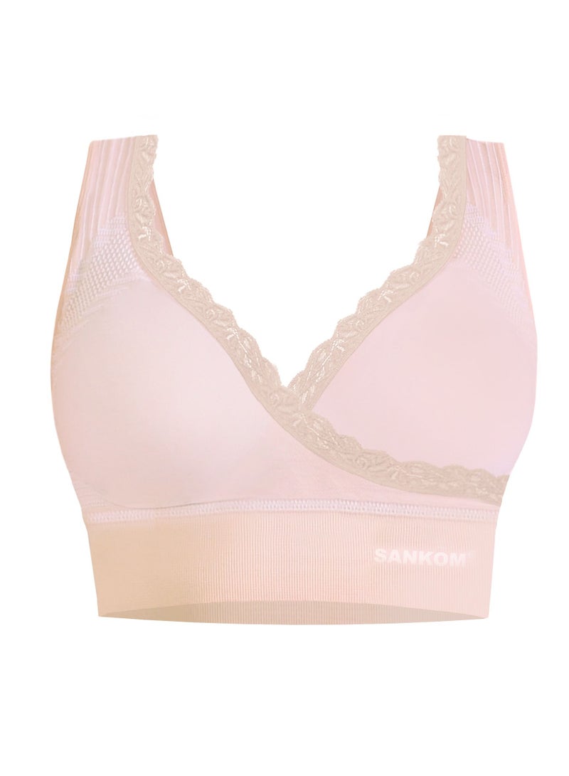 Sankom Premium Bra with Lace for Women, Beige M/L - Image 1