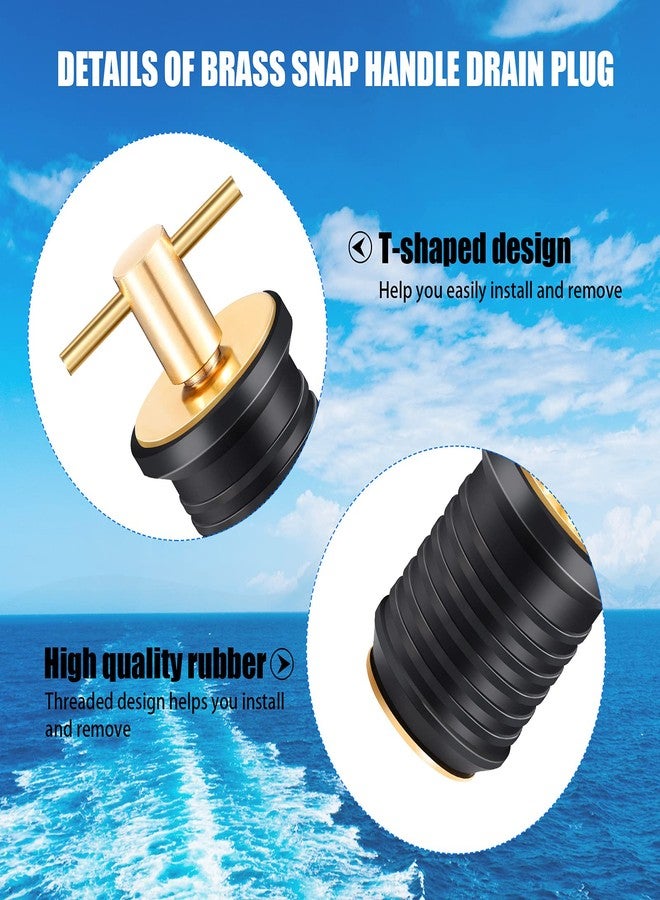Riakrum 2 Pieces T-Handle 1 Inch Drain Plug Twist-Turn Marine Boat Drain Plugs Rubber Plugs with Brass Handle Boat Marine Accessories Brass Plated T Shaped Rubber Plug for Hull 40 g - Image 3