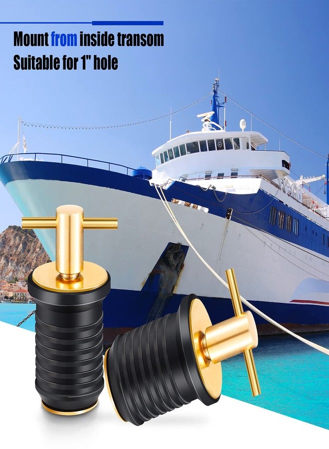 Riakrum 2 Pieces T-Handle 1 Inch Drain Plug Twist-Turn Marine Boat Drain Plugs Rubber Plugs with Brass Handle Boat Marine Accessories Brass Plated T Shaped Rubber Plug for Hull 40 g - Image 4