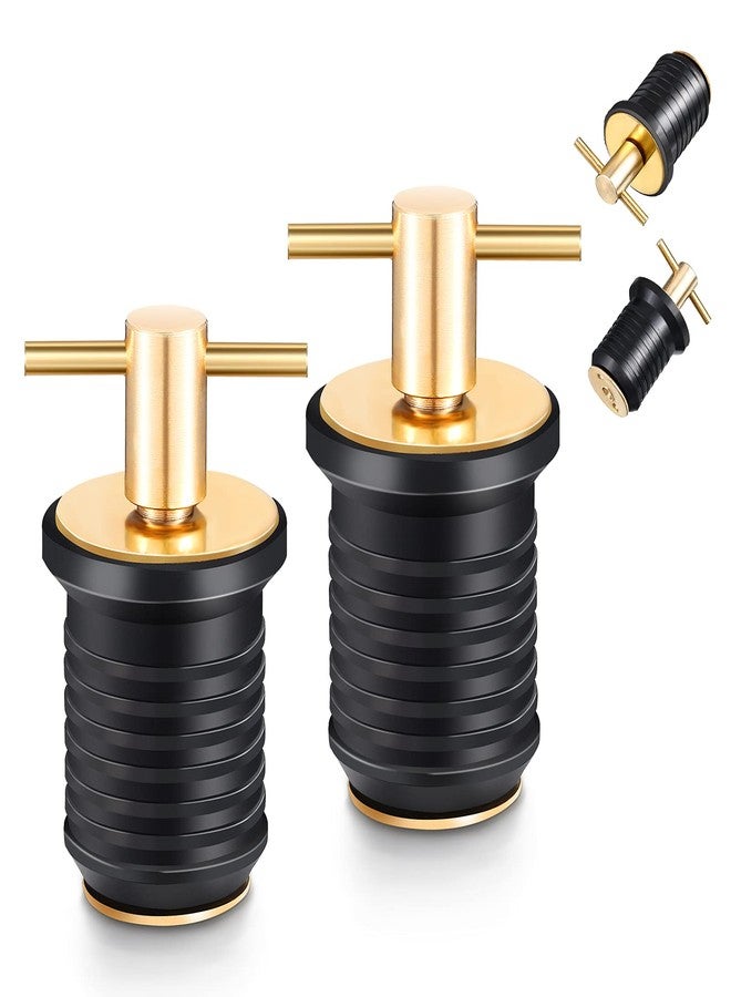Riakrum 2 Pieces T-Handle 1 Inch Drain Plug Twist-Turn Marine Boat Drain Plugs Rubber Plugs with Brass Handle Boat Marine Accessories Brass Plated T Shaped Rubber Plug for Hull 40 g - Image 1