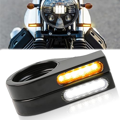 Rich Choices Motorcycle LED Turn Signal Light Indicators 40mm Front Fork Clamp Amber Lamp 12V Compatible with Honda Yamaha Harley Cruiser Bobber Chopper - Image 1