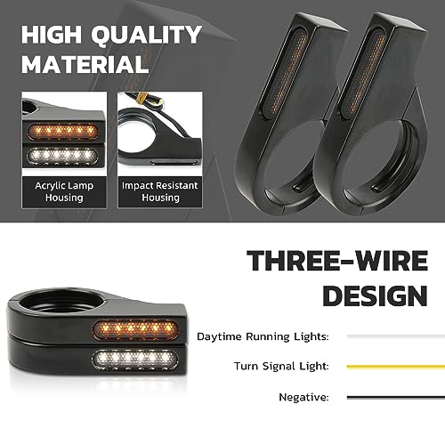Rich Choices Motorcycle LED Turn Signal Light Indicators 40mm Front Fork Clamp Amber Lamp 12V Compatible with Honda Yamaha Harley Cruiser Bobber Chopper - Image 3