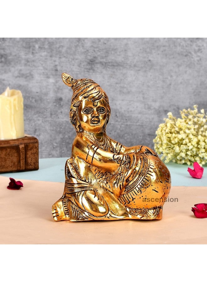 أسينشين تمثال كريشنا ماخان تشور المعدني الذهبي للصعود لغرفة المعيشة والمكتب والديكور المنزلي بال كريشنا لتزيين جانماستمي لادو جوبال جي اللطيف لغرفة الصلاة هدايا العودة تحفة فنية - Image 1