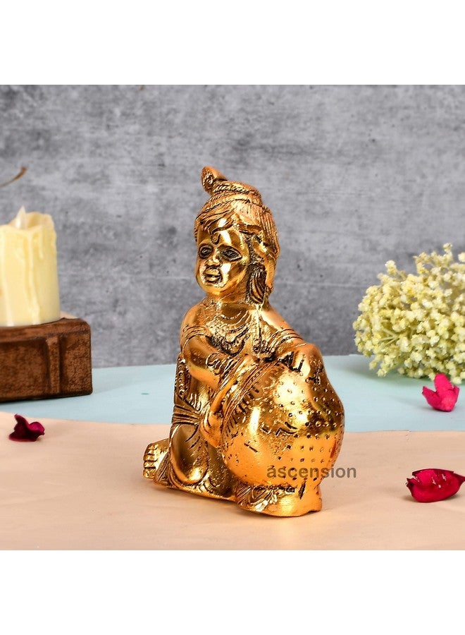أسينشين تمثال كريشنا ماخان تشور المعدني الذهبي للصعود لغرفة المعيشة والمكتب والديكور المنزلي بال كريشنا لتزيين جانماستمي لادو جوبال جي اللطيف لغرفة الصلاة هدايا العودة تحفة فنية - Image 3
