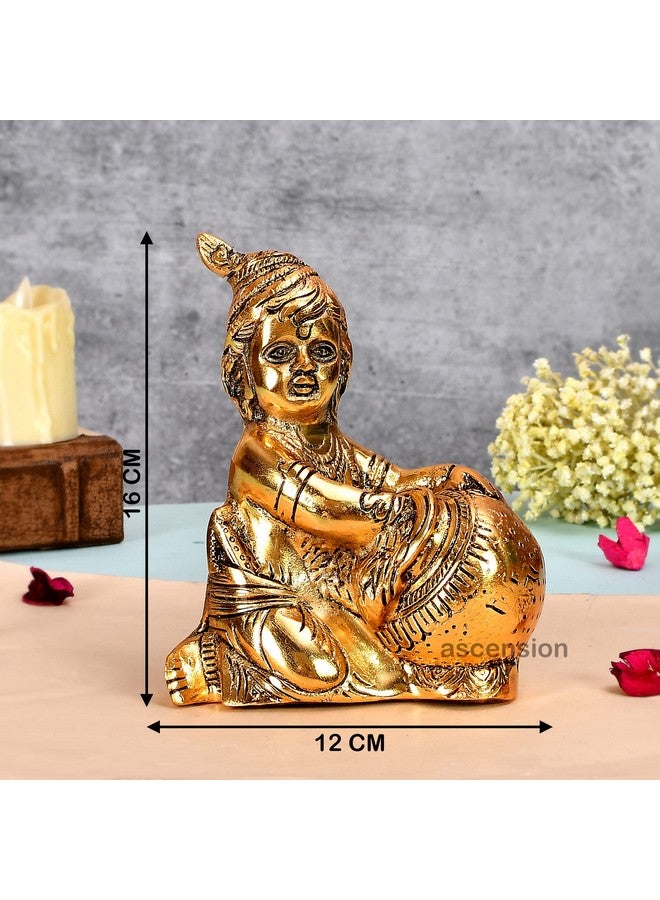 أسينشين تمثال كريشنا ماخان تشور المعدني الذهبي للصعود لغرفة المعيشة والمكتب والديكور المنزلي بال كريشنا لتزيين جانماستمي لادو جوبال جي اللطيف لغرفة الصلاة هدايا العودة تحفة فنية - Image 4
