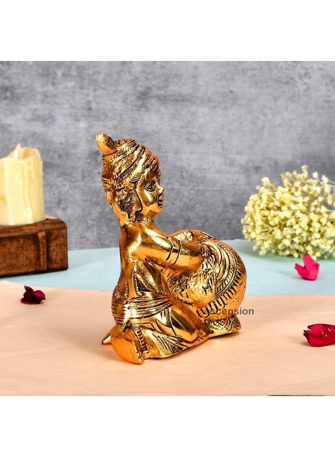 أسينشين تمثال كريشنا ماخان تشور المعدني الذهبي للصعود لغرفة المعيشة والمكتب والديكور المنزلي بال كريشنا لتزيين جانماستمي لادو جوبال جي اللطيف لغرفة الصلاة هدايا العودة تحفة فنية - Image 2