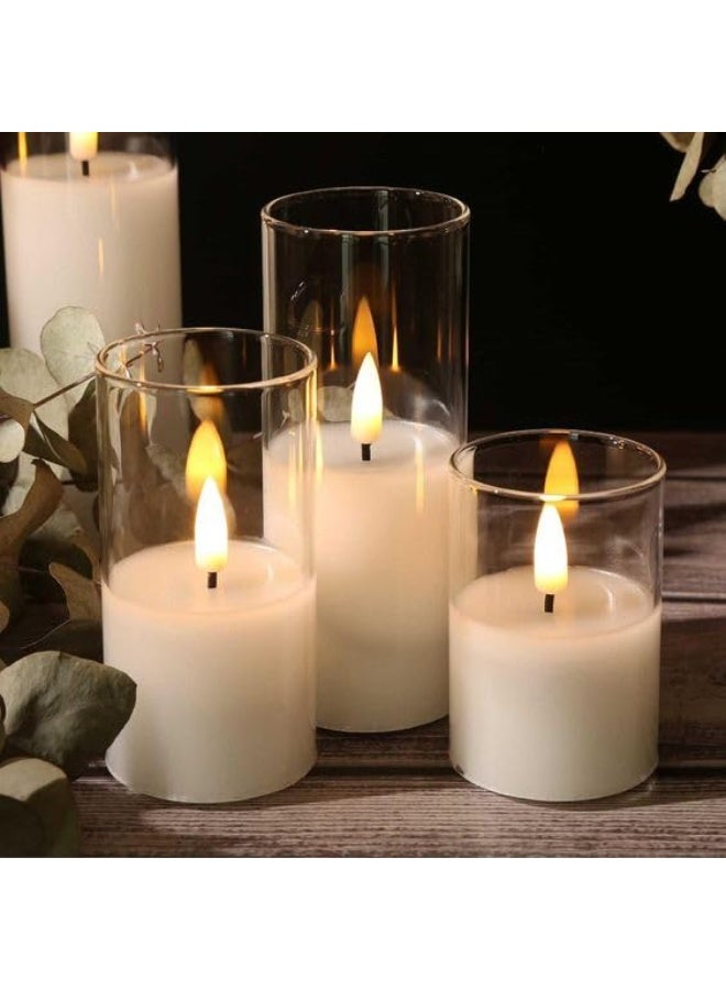 مادو جاليري مجموعة شموع LED زجاجية من مادو جاليري مع لهب راقص وتعمل بالبطارية، مجموعة من 3 قطع في صندوق واحد بألوان ذهبية أو شفافة، شمع حقيقي وملمس حقيقي للهب الشموع الاصطناعية (لون شفاف) - Image 3