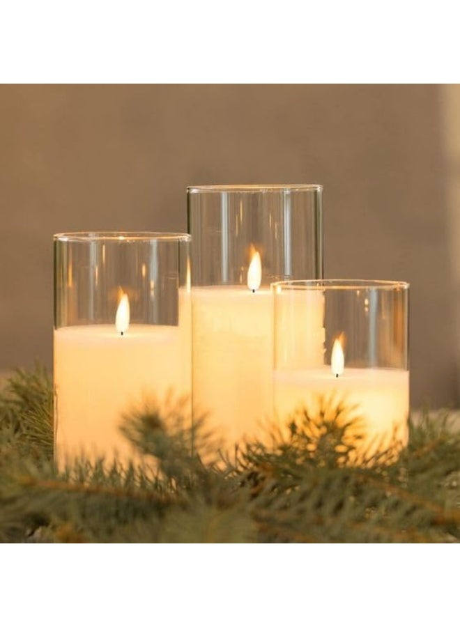 مادو جاليري مجموعة شموع LED زجاجية من مادو جاليري مع لهب راقص وتعمل بالبطارية، مجموعة من 3 قطع في صندوق واحد بألوان ذهبية أو شفافة، شمع حقيقي وملمس حقيقي للهب الشموع الاصطناعية (لون شفاف) - Image 2