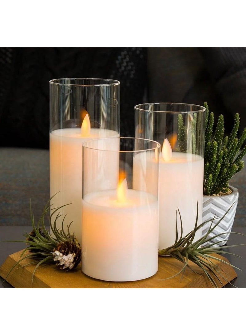 مادو جاليري مجموعة شموع LED زجاجية من مادو جاليري مع لهب راقص وتعمل بالبطارية، مجموعة من 3 قطع في صندوق واحد بألوان ذهبية أو شفافة، شمع حقيقي وملمس حقيقي للهب الشموع الاصطناعية (لون شفاف) - Image 5