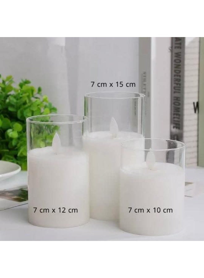 مادو جاليري مجموعة شموع LED زجاجية من مادو جاليري مع لهب راقص وتعمل بالبطارية، مجموعة من 3 قطع في صندوق واحد بألوان ذهبية أو شفافة، شمع حقيقي وملمس حقيقي للهب الشموع الاصطناعية (لون شفاف) - Image 4