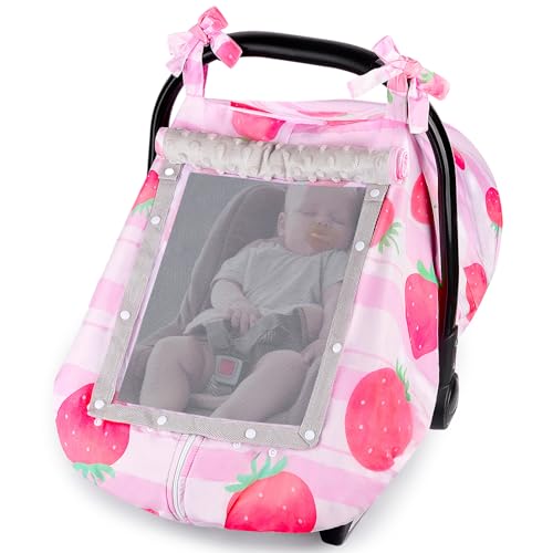 FIOBEE Baby Car Seat Cover, Car Seat Covers for Babies Infant Car Seat Canopy with Breathable Mesh Window Waterproof Carseat Cover for Babies Boy Girl 4 Seasons - Image 1
