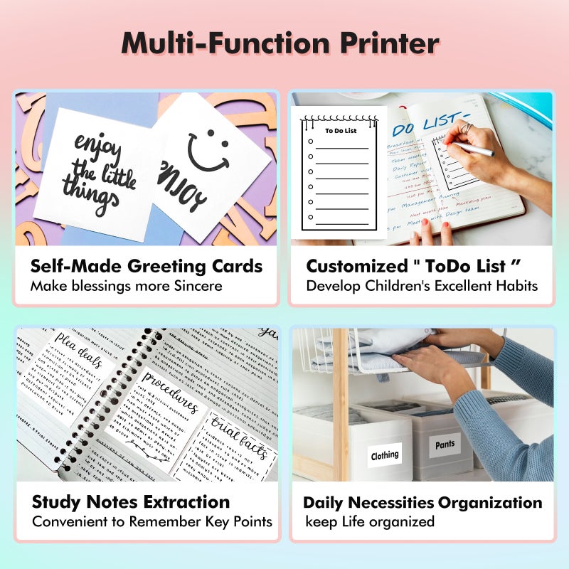 Mini Pocket Printer Portable Thermal Instant Photo Printing Label Maker Machine BT Wireless Connect Compatible with Android / iOS APP Support Receipt Label Memo Sticker Notes Lists Scrapbook DIY - Image 5