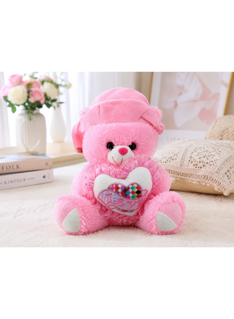 Soft pink teddy bear with a cute heart design, perfect for expressing love and affection on any occasion. Made from ultra-soft, skin-friendly materials that provide warmth and comfort. A beautiful decorative piece for bedrooms and kids’ rooms, and an ideal gift for birthdays, Valentine’s Day, anniversaries, and special occasions. - Image 1