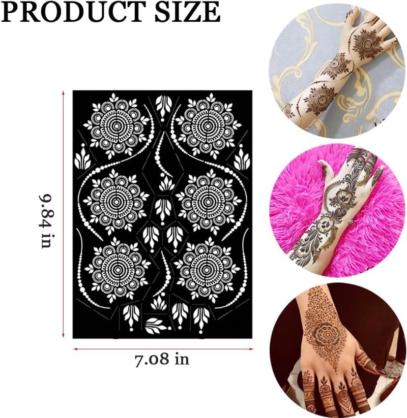 PPVWEY Most item matching trendy design 10 Sheets Henna Tattoo Stencils 10 Pair Arm Hand Henna Tattoo Template Temporary Indian Arabian Glitter Airbrush Tattoo Stickers for Face Body Paint DIY (Black-1) Global assemble options - Image 5