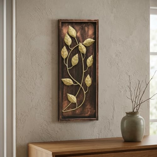 vedas Exports Gold Metal Wall Decor for Living Room – Metal & MDF Leaf Wall Art Panel – Modern Wall Hanging Decoration for Home, Bedroom, Dining Room, Office (8 x 20 Inch) - Image 4