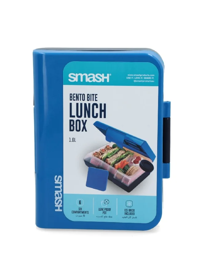 smash 6-Compartment Plastic Bento Bite Lunch Box Blue and Black 1.6 L 14469