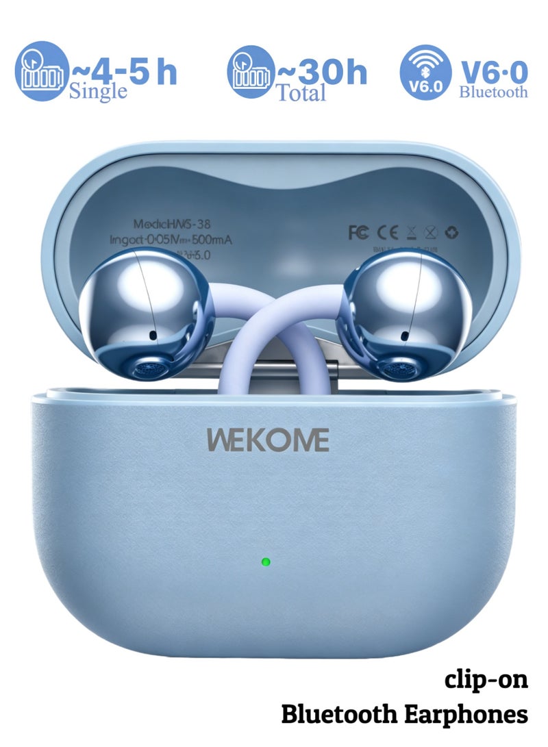WEKOME Open‑Ear Clip‑On TWS Wireless Earbuds, Bluetooth 6.0, Composite Titanium Diaphragm Driver, 5H Single Playtime 30H Total Battery Life Open Ear Headphones - Image 1
