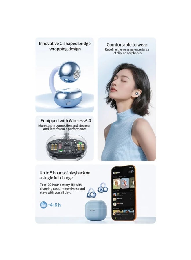 WEKOME Open‑Ear Clip‑On TWS Wireless Earbuds, Bluetooth 6.0, Composite Titanium Diaphragm Driver, 5H Single Playtime 30H Total Battery Life Open Ear Headphones - Image 2