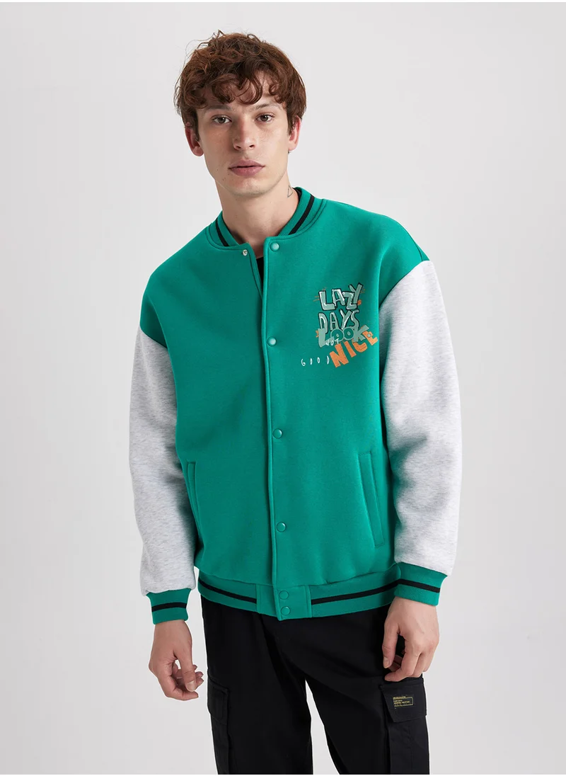 DeFacto Oversized Fit Varsity Jacket With Snap Button And Double Pocket