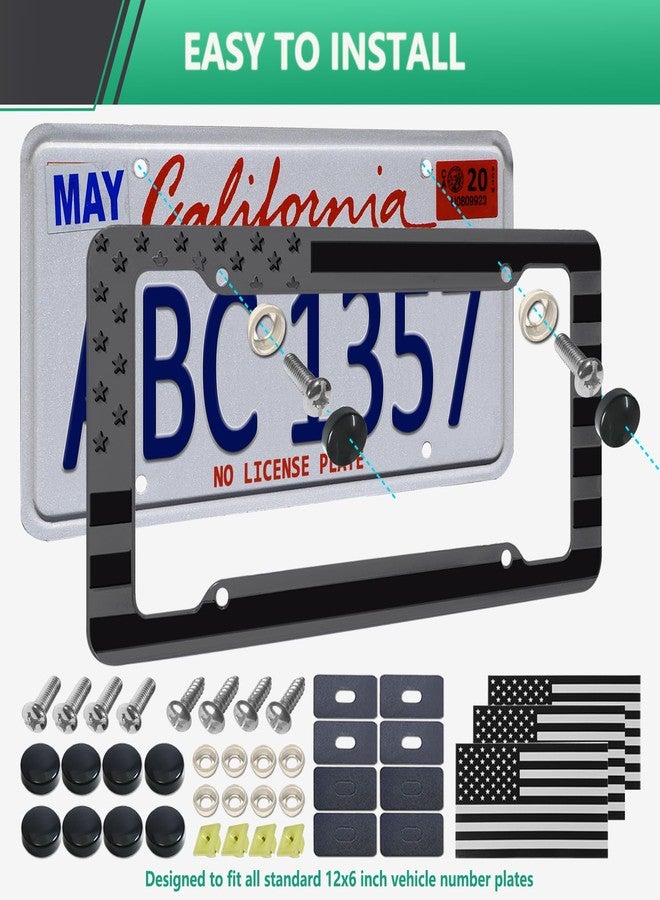 NJNYLLC Black American Flag License Plate Frame- Front Rear Patriotic USA Car Tag Frames, 2 Pack 4 Hole Subdued 3D Embossed Stars and Stripes Plastic Holder with Mounting Hardware Kit - Image 5