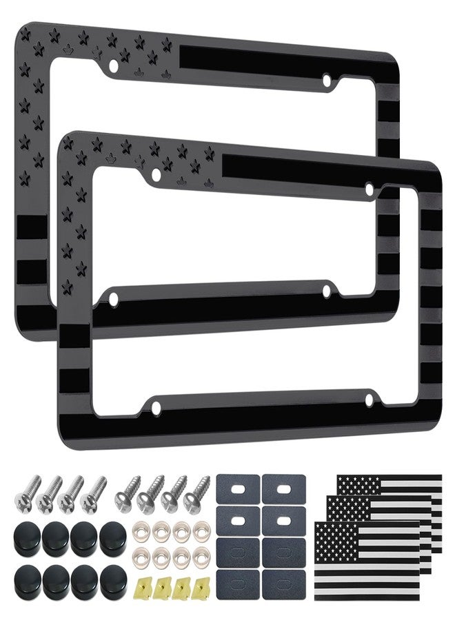 NJNYLLC Black American Flag License Plate Frame- Front Rear Patriotic USA Car Tag Frames, 2 Pack 4 Hole Subdued 3D Embossed Stars and Stripes Plastic Holder with Mounting Hardware Kit - Image 1