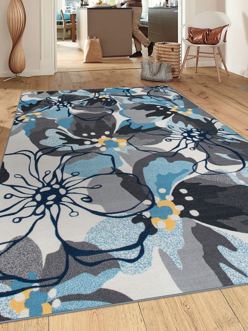 Rugshop Rugshop Contemporary GrayBlue Large Floral NonSlip Area Rug 5 x 7  Stylish Accent