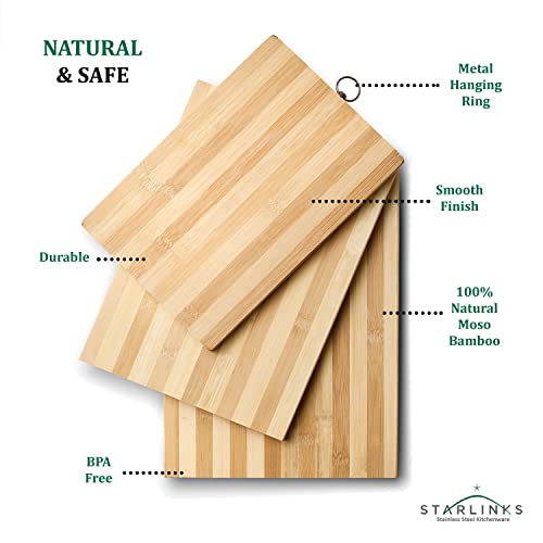 Starlinks Chopping Board for Kitchen, Bamboo Vegetable Cutting Board with Metal Hanging Ring, BPA-Free, Eco-Friendly Medium (30 x 20cm) - Image 4