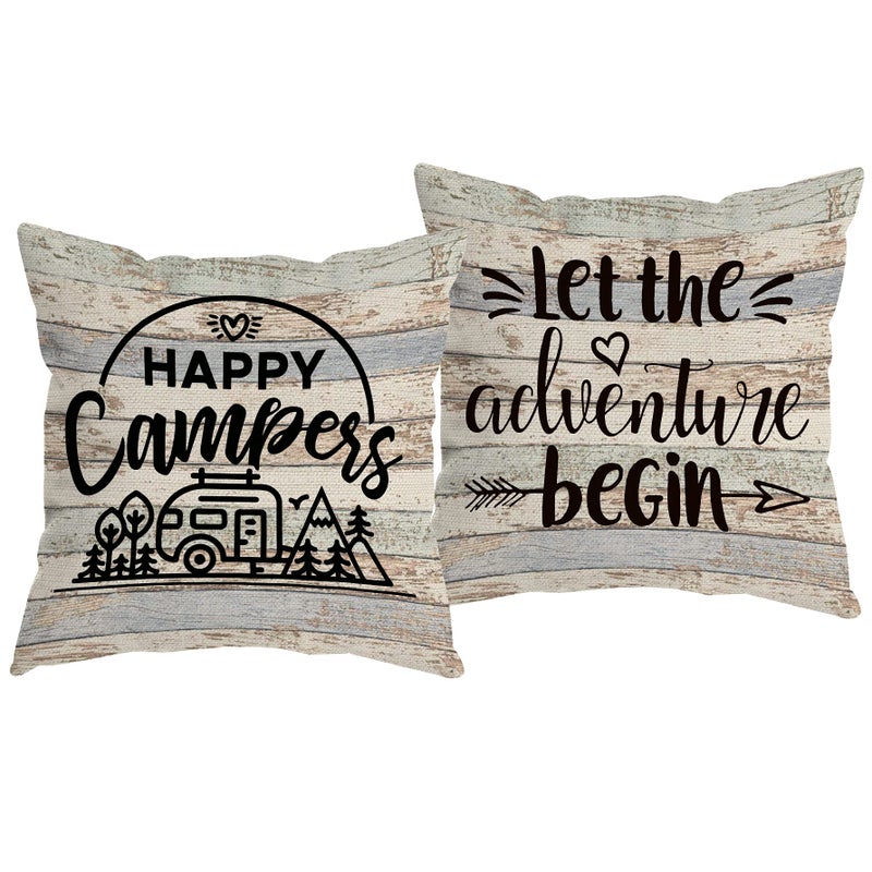 Huyaw Camping Happy Camper Throw Throw Conval Covering Camping Camper Gifts for Women Adventure Pillow Case Cover 18 × 18 inch RV Camper Room Bed Decor