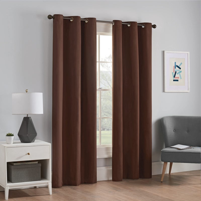 Eclipse Microfiber Total Privacy Blackout Thermal Grommet Window Curtain for Bedroom 1 Panel 42 in x 84 in Chocolate