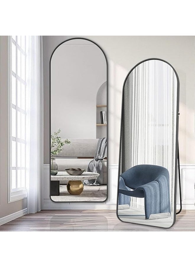ديكور هيلز مرآة ديكورهيلز مقوسة كاملة الطول 147 × 37 سم | إطار حديث من الألومنيوم الأسود | مرآة مثبتة على الحائط وقائمة على الأرض | مرآة كبيرة لغرفة النوم | مرآة لكامل الجسم لغرفة المعيشة والمكتب المنزلي - Image 1
