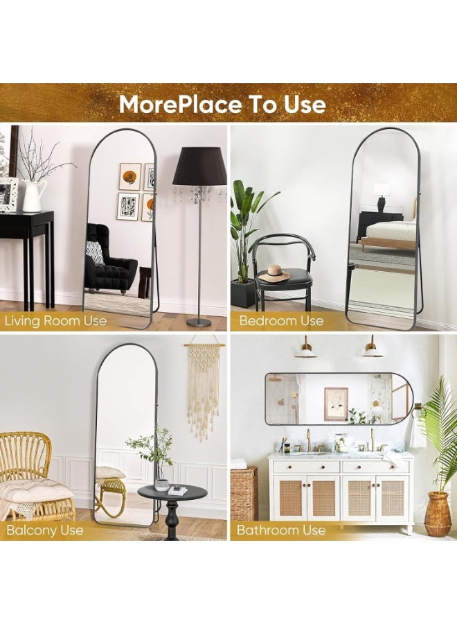 ديكور هيلز مرآة ديكورهيلز مقوسة كاملة الطول 147 × 37 سم | إطار حديث من الألومنيوم الأسود | مرآة مثبتة على الحائط وقائمة على الأرض | مرآة كبيرة لغرفة النوم | مرآة لكامل الجسم لغرفة المعيشة والمكتب المنزلي - Image 4