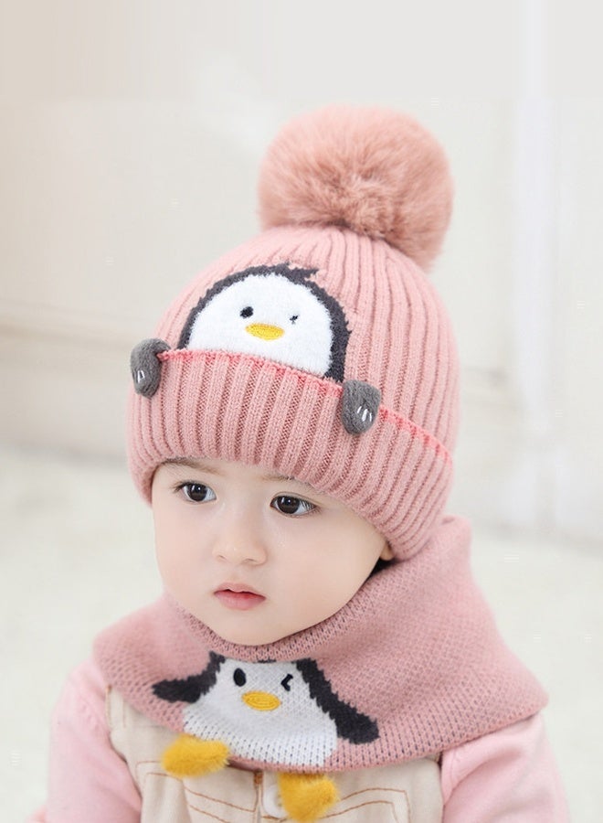 طقم قبعة ووشاح شتوي محبوك برسومات بطريق كرتونية مكون من قطعتين للأطفال الرضع والأطفال الصغار من عمر 0 ​​إلى 4 سنوات، قبعة دافئة محبوكة وغطاء للرقبة للأولاد والبنات - Image 1