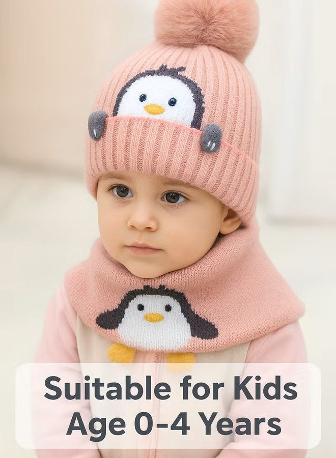 طقم قبعة ووشاح شتوي محبوك برسومات بطريق كرتونية مكون من قطعتين للأطفال الرضع والأطفال الصغار من عمر 0 ​​إلى 4 سنوات، قبعة دافئة محبوكة وغطاء للرقبة للأولاد والبنات - Image 4