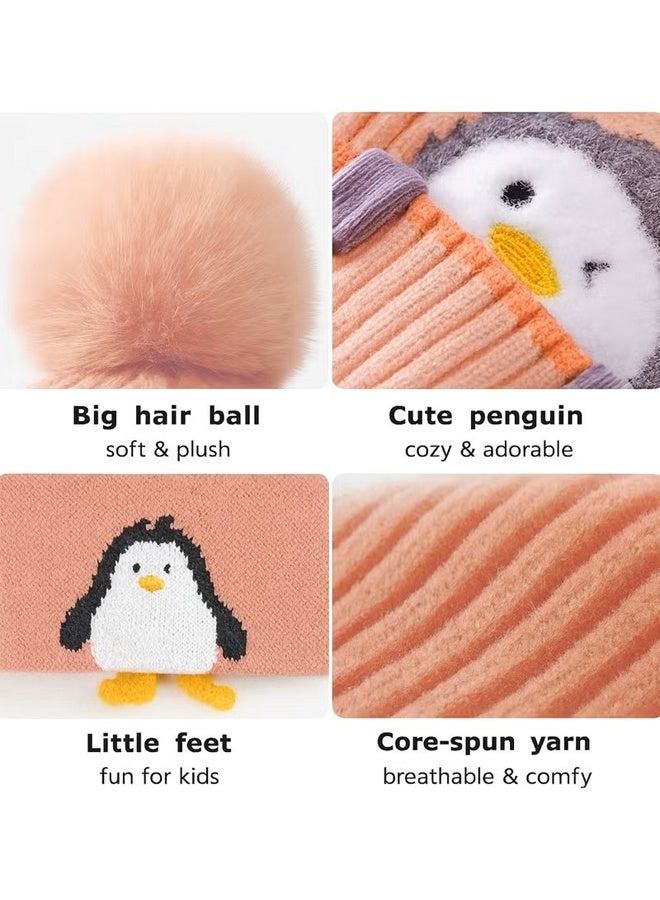 طقم قبعة ووشاح شتوي محبوك برسومات بطريق كرتونية مكون من قطعتين للأطفال الرضع والأطفال الصغار من عمر 0 ​​إلى 4 سنوات، قبعة دافئة محبوكة وغطاء للرقبة للأولاد والبنات - Image 5