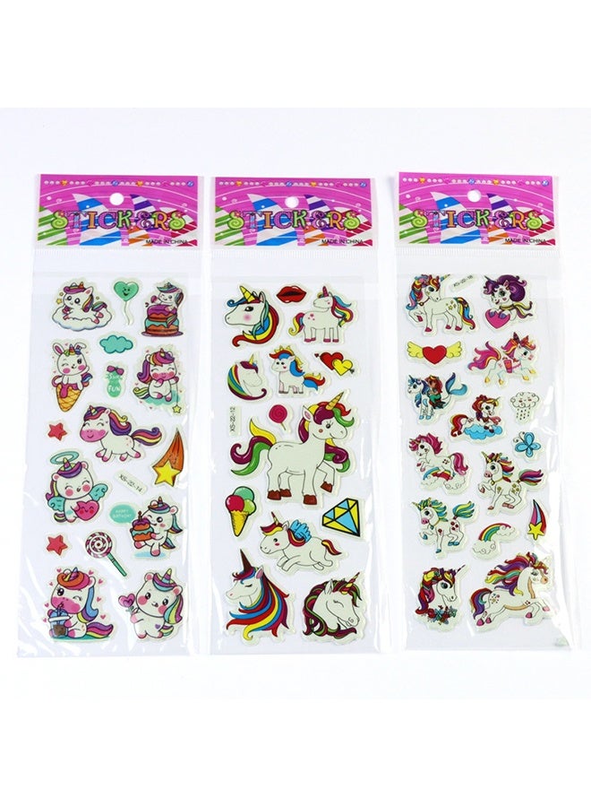 يونيكورن ١٢ ورقة من ملصقات الفقاعات على شكل وحيد القرن، ملصقات كرتونية ثلاثية الأبعاد للأطفال مصنوعة من مادة PVC - Image 5