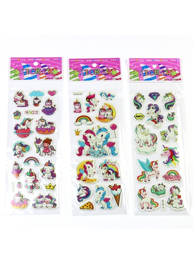 يونيكورن ١٢ ورقة من ملصقات الفقاعات على شكل وحيد القرن، ملصقات كرتونية ثلاثية الأبعاد للأطفال مصنوعة من مادة PVC - Image 3