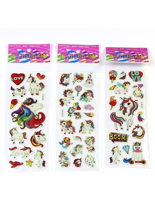 يونيكورن ١٢ ورقة من ملصقات الفقاعات على شكل وحيد القرن، ملصقات كرتونية ثلاثية الأبعاد للأطفال مصنوعة من مادة PVC - Image 4