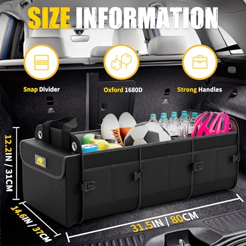 MIKKUPPA Car Trunk Organizer with Cooler 100L Large Car Organizer 1680D Oxford Collapsible Suv Trunk Storage with 2 Adjustable Straps for Auto Truck Suv Black - Image 3