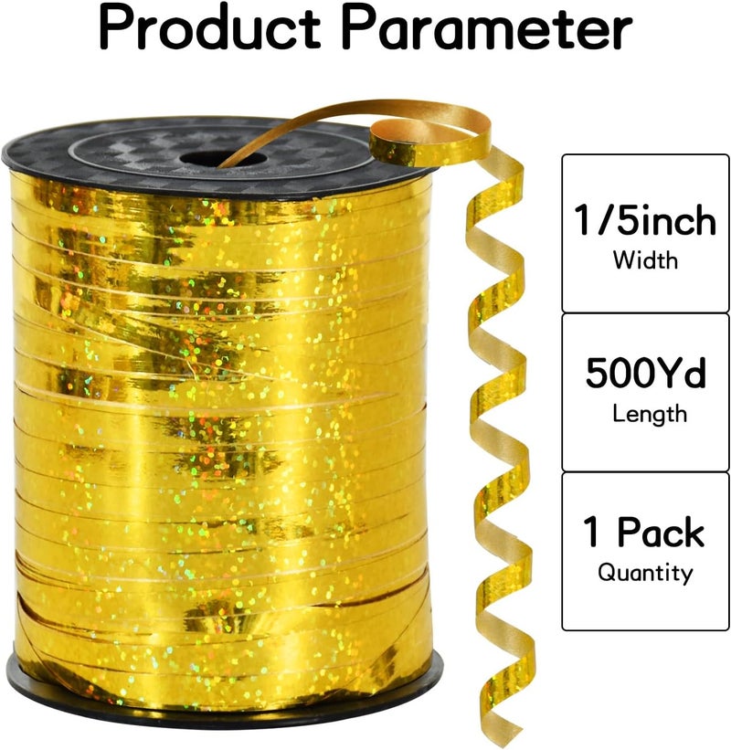 BEISHIDA 500 Yards Gold Crimped Curling Ribbon Shiny Metallic Balloon String Roll Gift Wrapping Ribbon for Party Festival Art Craft Decor Florist Flowers Decoration - Image 2