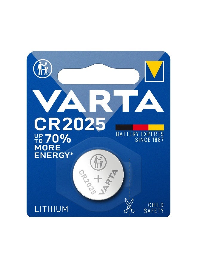 VARTA بطارية فارتا ليثيوم عملة CR2025 BLI 1 | نظام طاقة ليثيوم مانغنيز ثنائي الأكسيد | عبوة آمنة للأطفال لأقصى درجات الأمان - Image 1