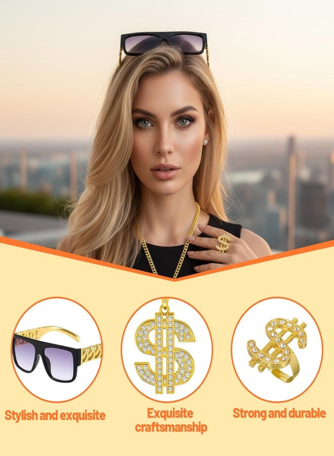 SonaBhu طقم سلسلة ذهبية من سونابهو مكون من 3 قطع، إكسسوارات باحثة عن الذهب لزي الهيب هوب، زي مع قلادة سلسلة، إكسسوارات أنيقة، طقم تنكري باحث عن الذهب - Image 3