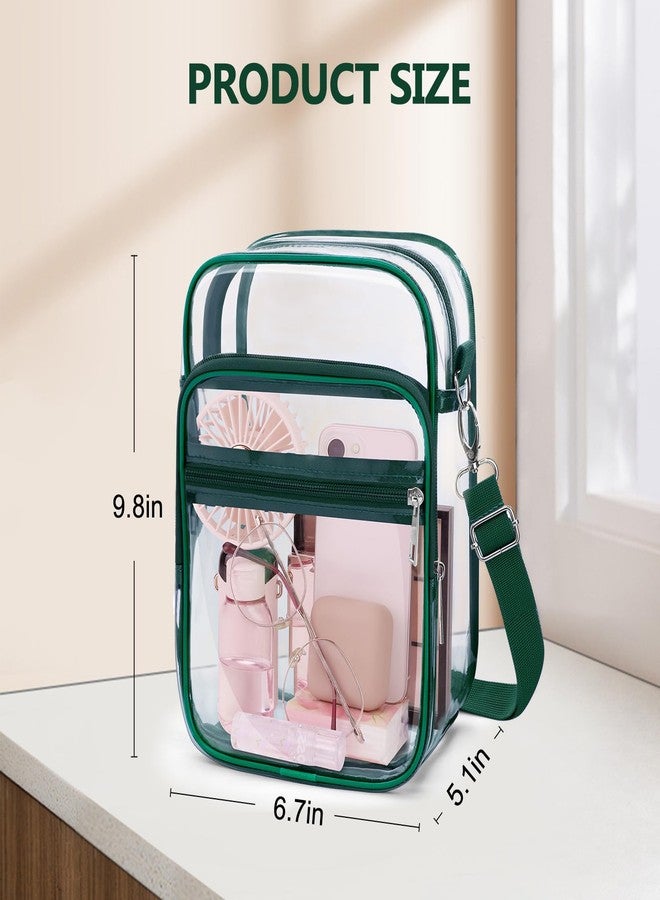 Blvornl Clear Crossbody Bag with Adjustable Shoulder Strap, Stadium Approved PVC Clear Purse Bag with Front Pocket, Clear Messenger Bag for Women and Men for Concerts Sports Events (Green) - Image 3