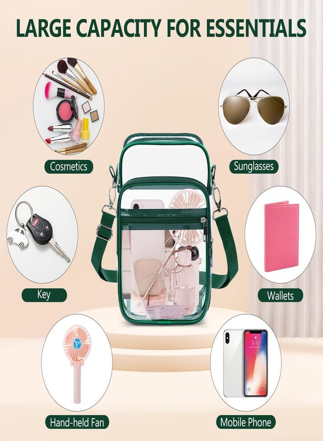 Blvornl Clear Crossbody Bag with Adjustable Shoulder Strap, Stadium Approved PVC Clear Purse Bag with Front Pocket, Clear Messenger Bag for Women and Men for Concerts Sports Events (Green) - Image 5