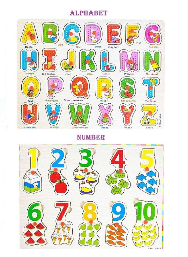 ZZ Zonex Classic Wooden Learning Peg Puzzle Holiday 26 Pc ABC Alphabetical Letter & 1-10 Numbers Educational Board Game Toy for Kids - Image 1