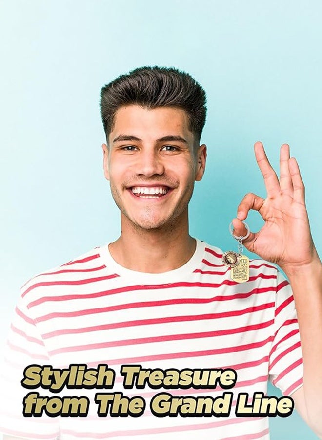 أورجنيزر سلسلة مفاتيح ون بيس، لوفي مطلي بالذهب الفاخر، قطعة تذكارية من ون بيس مع قبعة من القش وبطاقة مطلوب - Image 3